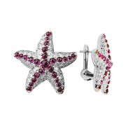 Earrings gold with rubies Starlit night