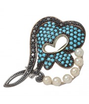 The brooch silver with pearls and cubic zirconias Beatrice