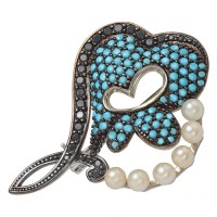 The brooch silver with pearls and cubic zirconias Beatrice